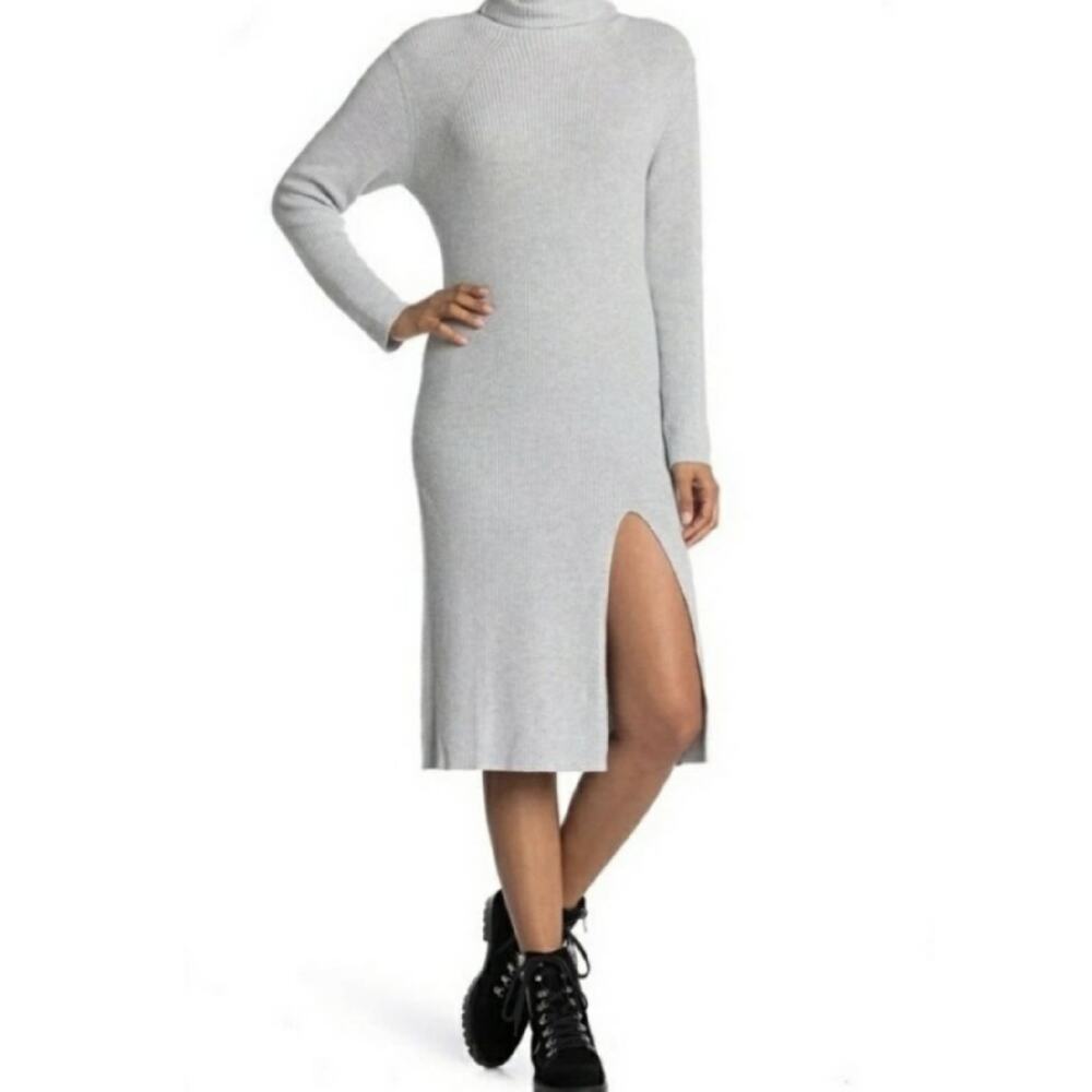 NWT Abound Cable Knit Sweater Dress w Slit Turtleneck Grey Size S Lagenlook - Picture 1 of 5